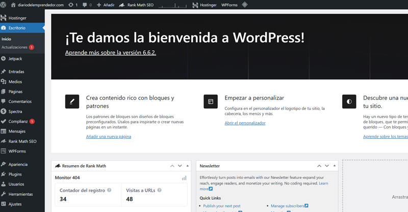 Panel administracion de wordpress